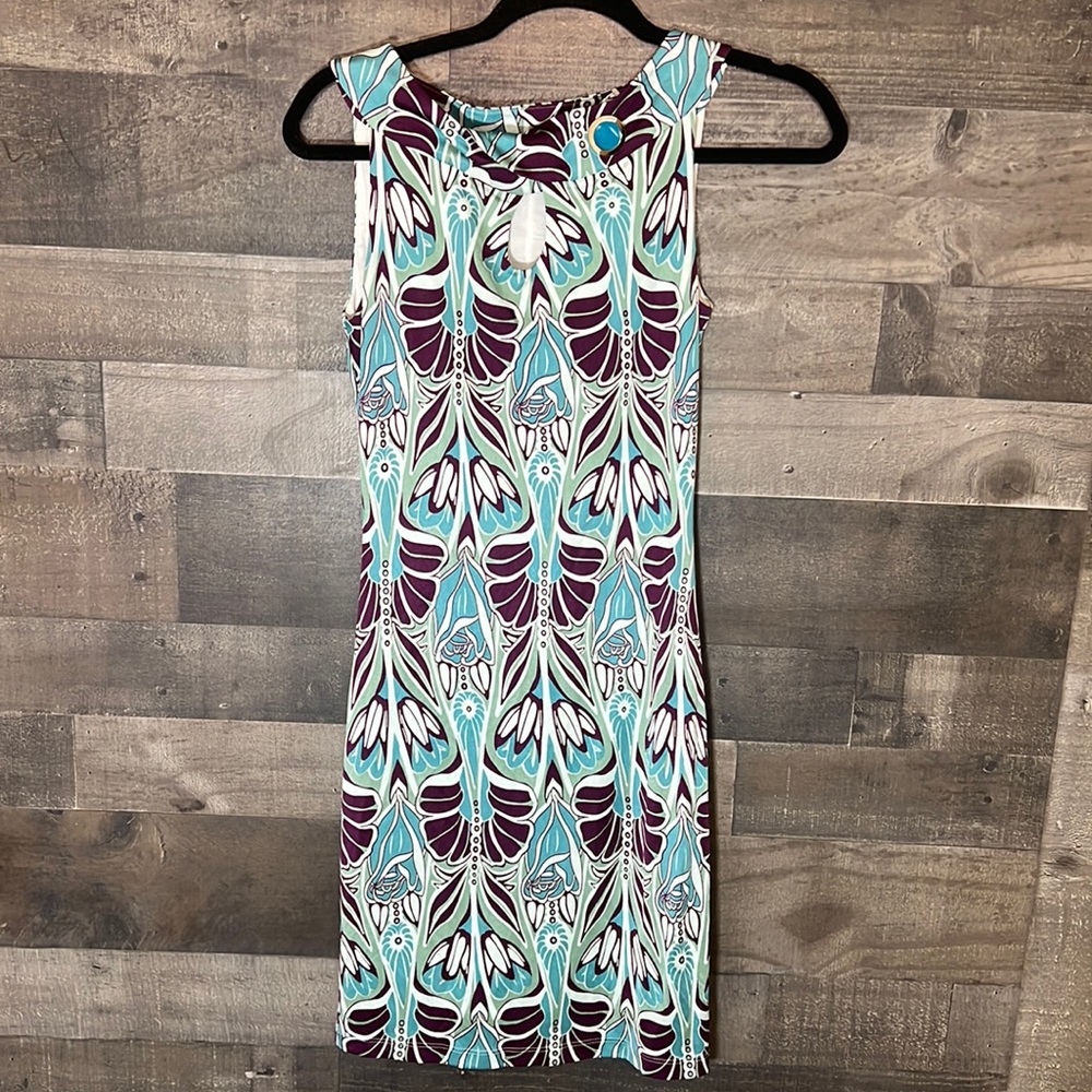 Cute Floral Midi Blues Greens and Brown Mariska Sleeveless Dress